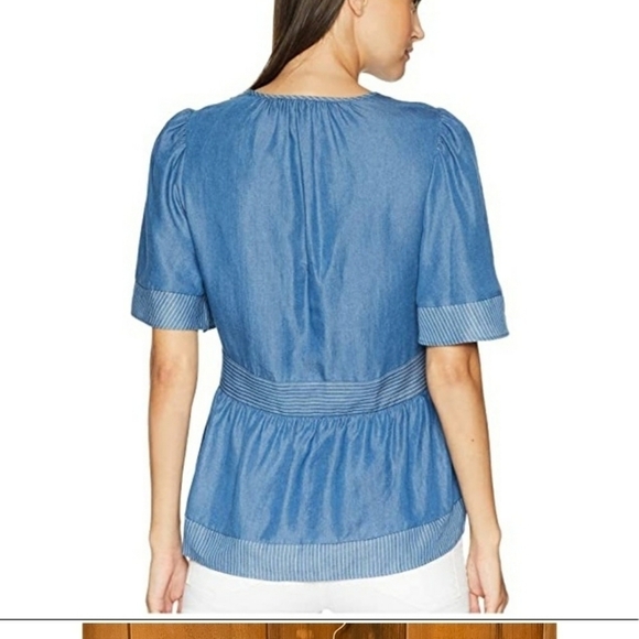 Kate Spade NY chambray tie neck top sz Small - Picture 2 of 8